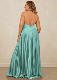 Christian Siriano Bridal for Azazie 1007 Bridesmaid Dresses Aqua A-Line Pleated Stretch Satin Dress image11