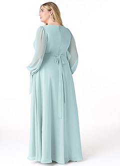 Azazie Leonia Bridesmaid Dresses Mist A-Line Long Sleeve Chiffon Dress image9