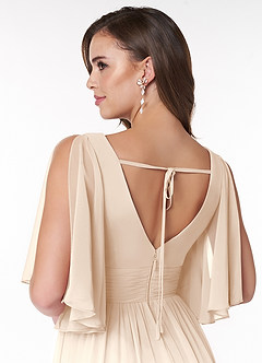 Azazie Temeka Bridesmaid Dresses White Alabaster A-Line Ruched Chiffon Dress image5
