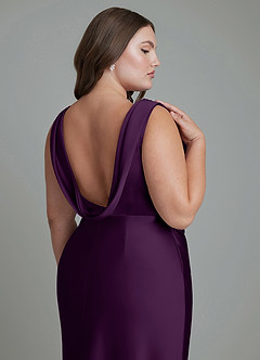 Azazie Kieryn Vestidos de damas de honor Vestido Uva de Satén Elástico de Corte Sirena con Plisado image14