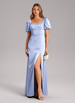 Azazie Fyona Bridesmaid Dresses Ice A-Line Pleated Stretch Satin Dress image3
