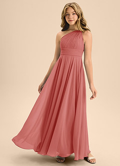 Azazie Charlize Junior Linia A Pofałdowany Szyfon Długość podłogi Młodsza druhna Sukienka image1