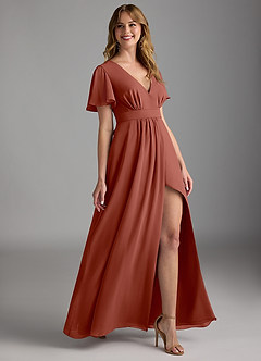 Azazie Zaniah At-home Try On Dresses Auburn A-Line Chiffon Dress image3