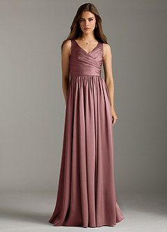 Azazie Keyla Bridesmaid Dresses Vintage Mauve A-Line Pleated Stretch Satin Dress image4
