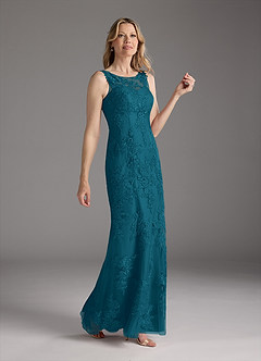 Azazie Whilhelmina Final Sale Ink Blue Mermaid Lace Chiffon Dress image4