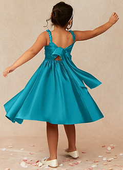 Azazie Cutie Pie Flower Girl Dresses Jade A-Line Pleated Matte Satin Dress image2