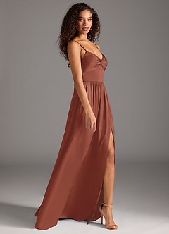 Azazie Zeya Brautjungfernkleider A-Linie Plissee Stretch-Satin Kleid Rotbraun image11