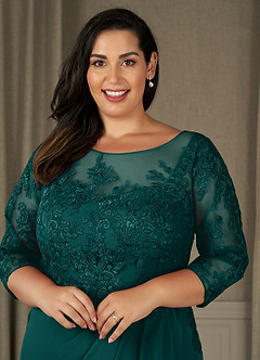 Azazie Calanthe vestidos de madre de la novia Vestido de Pavo Real de Gasa de Corte En A con Scoop image8