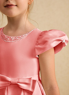 Azazie Pearl Flower Girl Dresses Coral Ball-Gown Pleated Matte Satin Dress image6