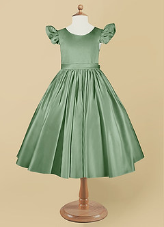 Azazie Violeta Flower Girl Dresses Matcha Ball-Gown Bow Matte Satin Dress image7