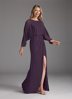 Azazie Ysabella Mother of the Bride Dresses Plum Mermaid Pleated Mesh Dress image7