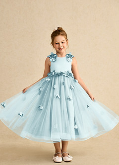Azazie Atta vestidos de niña de las flores Vestido de Vidrio Marino de Tul de Corte En A con Hombro unilateral image4