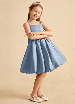 Azazie Davine Flower Girl Dresses Dusty Blue A-Line Spaghetti Strap Matte Satin Dress image6