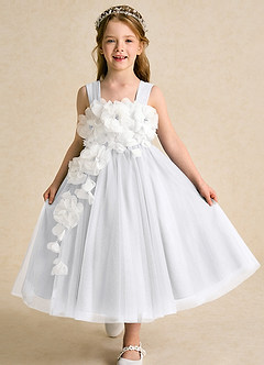 Azazie Dovey Flower Girl Dresses White Ball-Gown Bow Tulle Dress image1