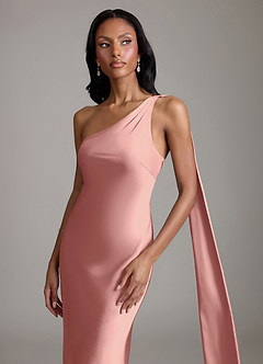 Azazie Juniper Suknie dla druhen Syrena Jedno ramię Satyna elastyczna Do ziemi Sukienka image3