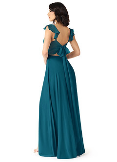Azazie Everett Bridesmaid Dresses Ink Blue A-Line V-neck Ruched Chiffon Dress image2