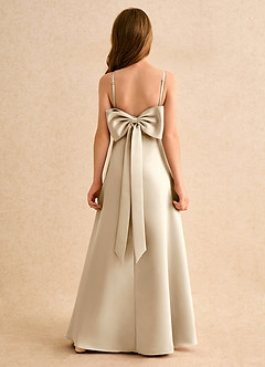 Azazie Joella Girls Formal Flower Girl Dresses Champagne A-Line Pleated Matte Satin Dress image1