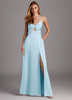 Azazie Jenna Bridesmaid Dresses Sky Blue A-Line Pleated Stretch Satin Dress image2