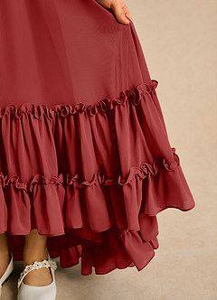 Azazie Kass Flower Girl Dresses Rust A-Line Pleated Chiffon Dress image7
