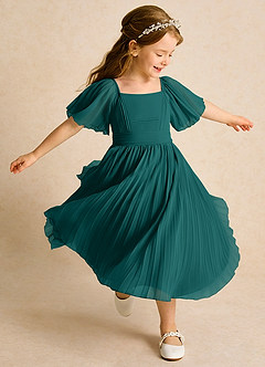 Azazie Gisele Abiti da Ragazza di Fiori Abito A-Line in Chiffon Plissettato Verde Pavone image2