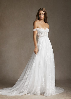 Azazie Wendie Robes de mariée Robe Trapèze en Tulle Paillettes Blanc De Diamant image5