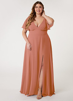 Azazie Kimber Bridesmaid Dresses MAI TAI A-Line Flounce Sleeve Chiffon Dress image6