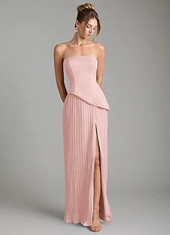Azazie Tierney Bridesmaid Dresses Powder Pink A-Line Strapless Chiffon Convertible Dress image4