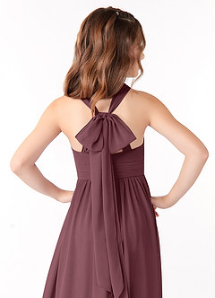 Azazie Jaylah Junior Sangria A-Line Ruched Chiffon Dress image4