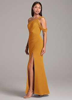 Azazie Wynter Bridesmaid Dresses Butterscotch Sheath Off the Shoulder Chiffon Dress image3