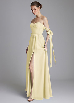 Azazie Ayanna Bridesmaid Dresses Lemon Sorbet A-Line Off the Shoulder Chiffon Dress image7