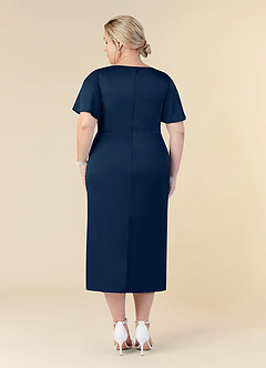 Azazie Everlyn vestidos de madre de la novia Vestido de Azul Marino Oscuro de Satén Elástico de Recto con Plisado image8