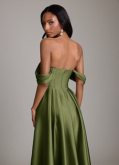 Azazie Loisa Jurken voor bruidsmeisjes Jurk van Stretch Satijn met A-Lijn Off the Shoulder Olijf image4