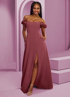 Barbie ♥ Azazie Robes de demoiselle d'honneur Robe Trapèze Convertible en Mousseline de soie Épaule décolletée Merlot image1