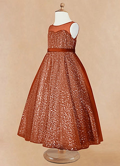 Azazie Siwa Flower Girl Dresses Paprika A-Line Beaded Tulle Dress image7