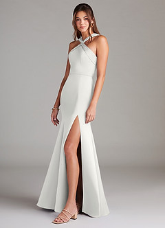 Azazie Rue Vestidos de damas de honor Vestido de Blanco de Satén Elástico de Corte Sirena con Plisado image5