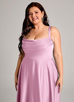 Azazie Shaude Bridesmaid Dresses Candy Pink A-Line Pleated Stretch Satin Dress image2