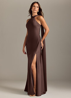 Azazie Kinsley Bridesmaid Dresses Ganache Mermaid Side Slit Stretch Satin Dress image3