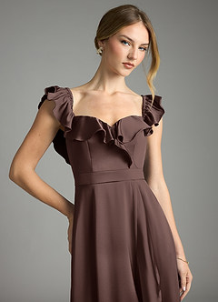 Azazie Lyra Bridesmaid Dresses Ganache A-Line Off the Shoulder Stretch Satin Convertible Dress image2