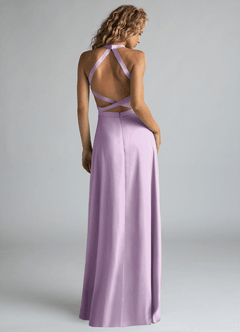 Azazie Clarice Robes de demoiselle d'honneur Robe Trapèze en Satin extensible Col Haut Frostiges Flieder image3