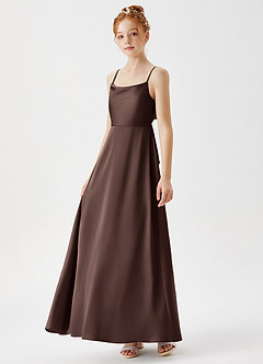 Azazie Shale Junior Ganache A-Line Stretch Satin Dress image2