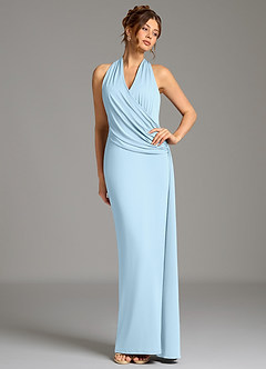 Azazie Nakia Robes de demoiselle d'honneur Robe Fourreau en Jersey extensible de qualité supérieure Plissée Bleu Ciel image4