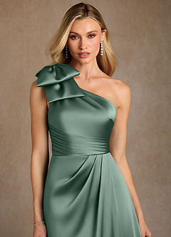Azazie Easton Mother of the Bride Dresses Eucalyptus A-Line One Shoulder Stretch Satin Dress image6