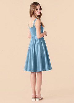 Azazie Amira Junior Steel Blue A-Line Pleated Stretch Satin Dress image2