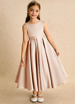 Azazie Junebuj vestidos de niña de las flores Vestido de Rosa Inglesa de Satin Mate de Princesa con Plisado image6