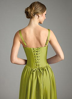 Azazie Evadina Bridesmaid Dresses Lemongrass A-Line Corset Stretch Satin Dress image6