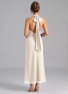 Azazie Velli Brautjungfernkleider Meerjungfrau-Linie Hoher Kragen Chiffon Kleid Alabaster Weiß image2