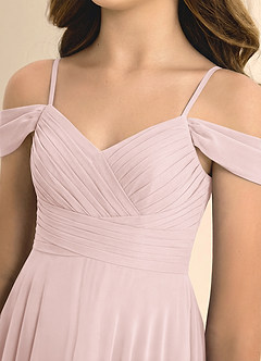 Azazie Elowen Junior Blushing Pink A-Line Off the Shoulder Chiffon Dress image5