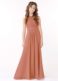 Azazie Bonnie Junior MAI TAI A-Line Pleated Chiffon Dress image1