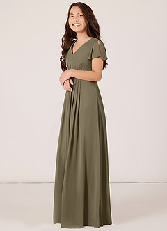 Azazie Peony Junior Willow Green A-Line Pleated Chiffon Dress image3
