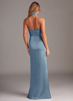 Azazie Jemma Vestidos de damas de honor Vestido de Azul Polvoriento de Satén Elástico de Corte Recto con Plisado image6